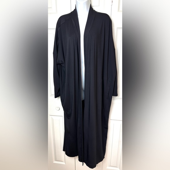 New ATHLETA Modal Full Length Robe Black Long Open Front Pockets S/M NWT $129 - Picture 2 of 16